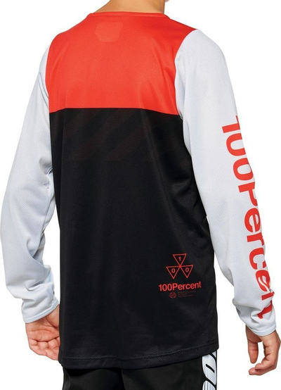 Bluzë çiklizmi për fëmijë 100% R-CORE Youth, me mëngë të gjata, i zi me të kuqe, XL