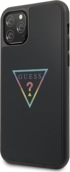 Guaskë telefoni Guess GUHCN58TRMLBK për iPhone 11 Pro, logo trekëndësh me glitter, e zezë