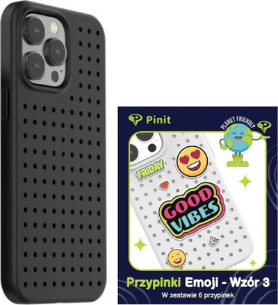 Капак за телефон Pinifit Pinit Dynamic Case Set, за iPhone 14 Pro Max 6.7", со емоџи значка, црн со дизајн
