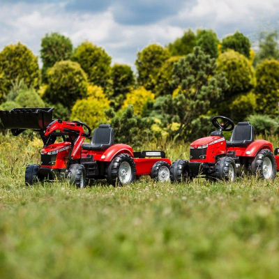 Traktor me pedale Falk Massey Ferguson 8740S, me rimorkio, me kovë frontale, i kuq