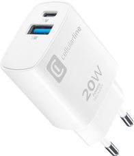 Karikues udhëtimi Cellularline Dual Port, 20W PD, 2x USB-C 1x USB-A, i bardhë