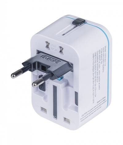 Adapter udhëtimi Donau Travel 13741831-14, universal, me porta USB, i bardhë
