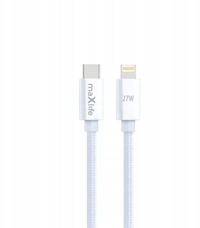 Kabllo USB Maxlife MXUC-12 USB-C në Lightning, 2m, 27W, e bardhë