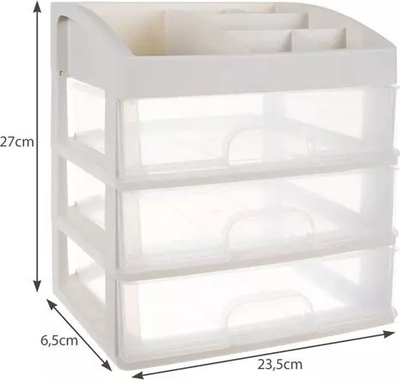 Organizues plastik SOULIMA, me 3 sirtarë të tejdukshëm, 27x23.5cm, ngjyrë qumështi