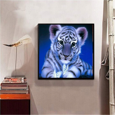 Set pikture me diamant Blue Tiger, 5D, tablo me tigër të vogël blu