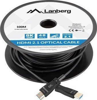 Kabllo HDMI Lanberg CA-HDMI-30FB-1000-BK, 100m, HDMI 2.1, i zi