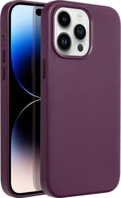 Futrollë lëkure MagSafe për iPhone 14 Pro Max, e hollë mbrojtëse, vjollcë e errët