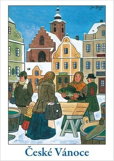 Kartolina Krishtlindjesh Josef Lada Czech Christmas, set 12 copë, ilustrime festive, shumëngjyrëshe