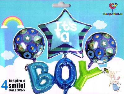 Set dekor balonash Chengyi Balloon Baby Shower, It’s a Boy It’s a Girl, 4 copë, shumëngjyrësh