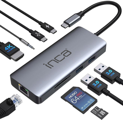 Adapter USB C Inca ITPC 10TX, 9 me 1, 1Gbps, gri