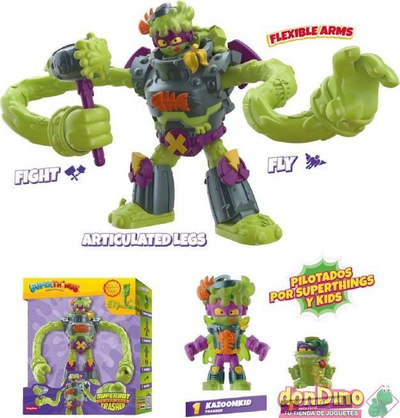 Lodër robot SuperThings Superbot Power Arms Trasher, me krahë që përthyhen kollaj, me figurë Kazoom Kid, shumëngjyrësh