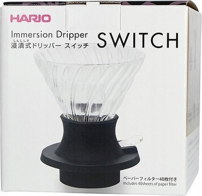 Set dripper Hario Immersion Switch V60 02, dripper xhami, filtra letre, transparent