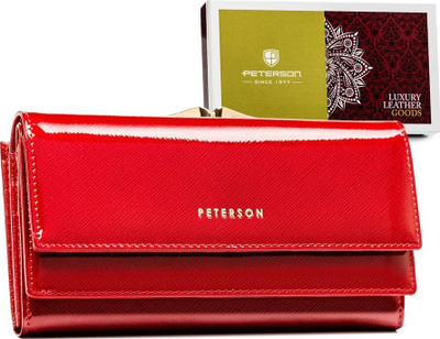 Portofol i madh për goca Peterson, lëkurë natyrale saffiano, RFID, i kuq
