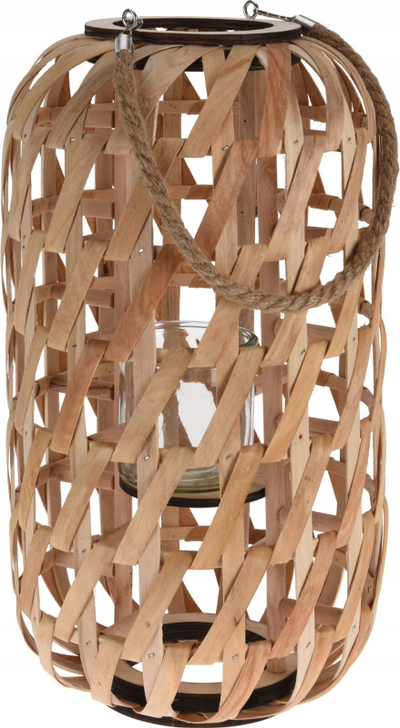 Fener dekorativ PROGARDEN Wooden Candle Lantern KO-435103010, 47 cm, dru, ngjyrë natyrale