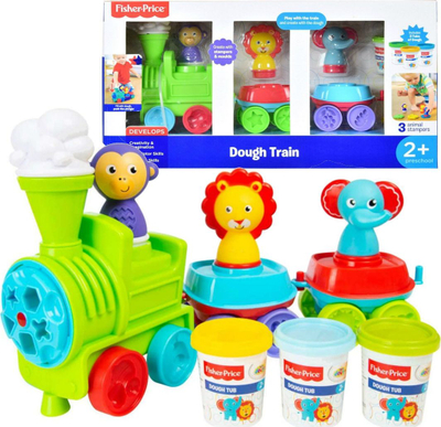 Set lodrash Fisher Price Train Dough, lokomotivë me vagona, brum formues, shumëngjyrësh