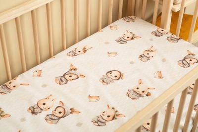 Çarçaf krevati për bebe me lepurusha të printuar, 60x120cm, pambuk, shumëngjyrësh