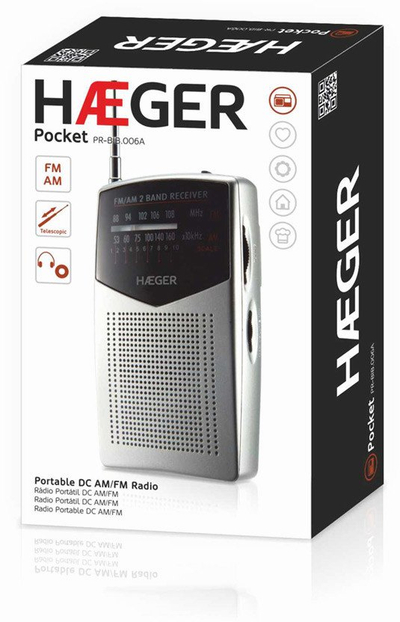 Портабилно радио Haeger Pocket, AM/FM, со телескопска антена, сиво