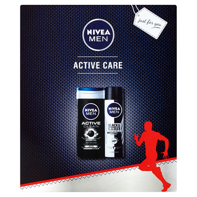 Set Nivea Men Active Care, xhel dushi 250 ml + antiperspirant Invisible For Black & White 150 ml