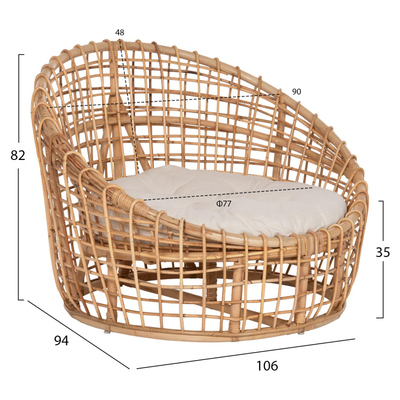 Kolltuk rattan natyral 103×92×81 cm (HM9814), bardhë