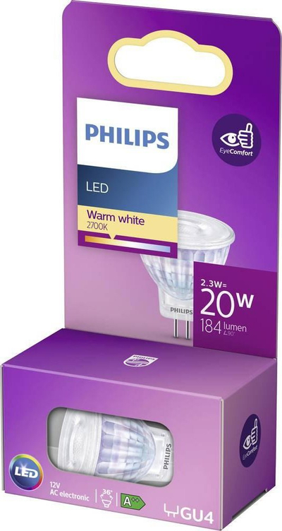 Llambë LED Philips GU4, 2.3W, 2700K, e bardhë e ngrohtë