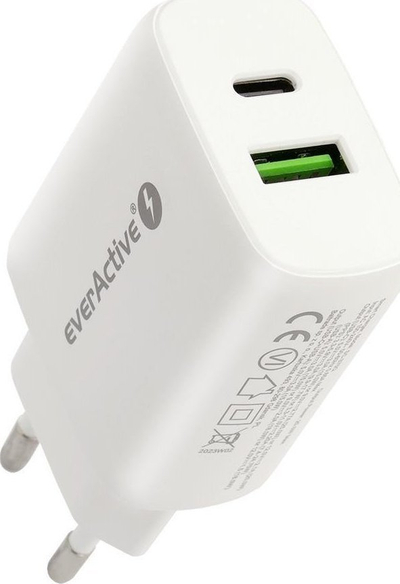Karikues muri EverActive SC-370Q, 25W, USB QC3.0 edhe USB C PD PPS, i bardhë