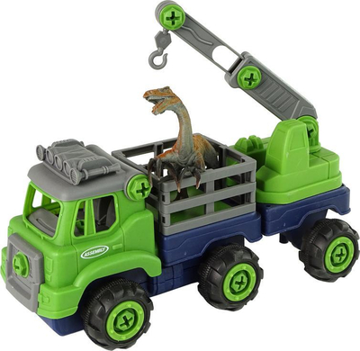 Set lodër kamion vinç Leantoys Dinosaur, me dinosaur, me kaçavidë, jeshil blu