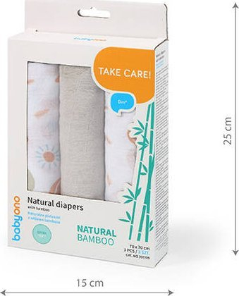 Pelena prej cope BabyOno Take Care Natural Bamboo, set 3 copë, gri