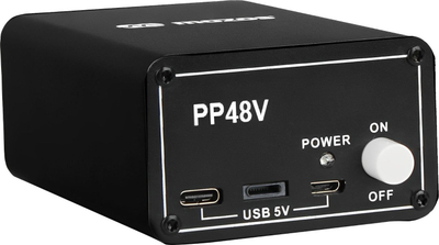 Furnizues fantom për mikrofon Mozos PP48V, 48V, me hyrje USB 5V, i zi
