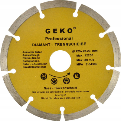 Disk prerës diamant GEKO, 125mm, segmentuar, gri