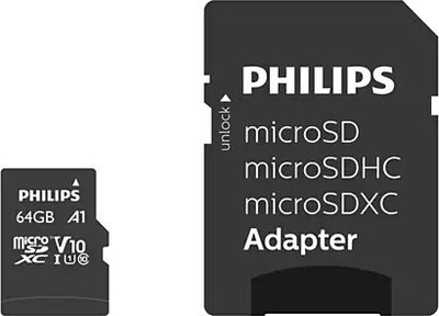 Kartë memorie Philips microSDXC UHS I, 64GB, Class 10, me adapter