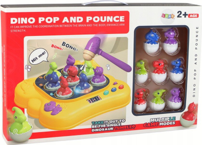 Lodër edukative Leantoys Dino Pop and Pounce, me çekan, dinosaur shumëngjyrësh, e verdhë