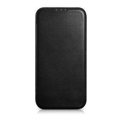Kuti lëkure iCarer CE Oil Wax për iPhone 14 Plus, tip libër, MagSafe, e zezë