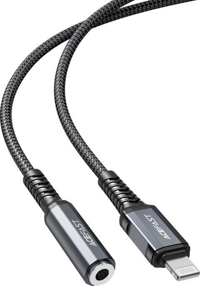 Kabllo adapter kufjesh Acefast C1-05, Lightning në 3.5mm, MFI, gri e errët