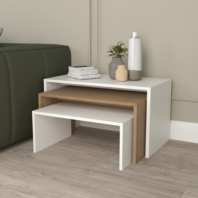 Set tavolina për kafe 3-pjesësh Bentil 65x35x45Hcm (HM9444.11), bardhë