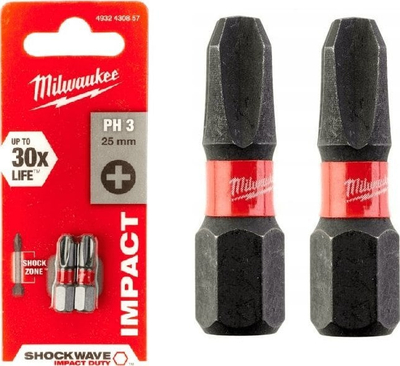 Bit kaçavide MILWAUKEE 4932430857 PH3, 25mm, set 2 copë