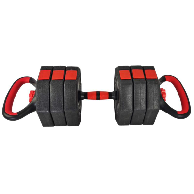 Set pesha EB Fit Dumbbells 4 në 1, 20 kg, rregullueshëm, i zi me të kuqe
