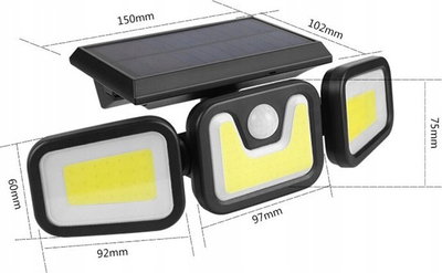 Lampë solare muri outdoor, me sensor lëvizjeje, IP65, e zezë