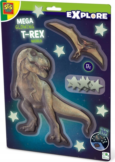 Set kreativ me dinosaur SES Creative 25129 Dino Mega Glowing T Rex World, i madh, që ndriçon në errësirë