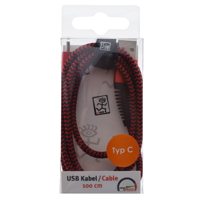 Kabllo USB 2GO USB A në USB C, 1 m, najlon, e kuqe