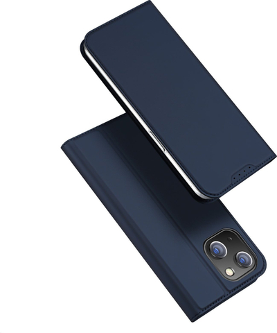 Kuti telefoni Dux Ducis Luxury Flip për iPhone 15, lëkurë PU, xhep për karta, blu e errët