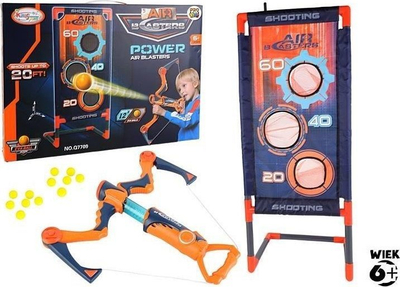 Lodër hark me shenjëstra Air Blasters, set me toptha, i lehtë për tu marrë me vete, portokalli blu