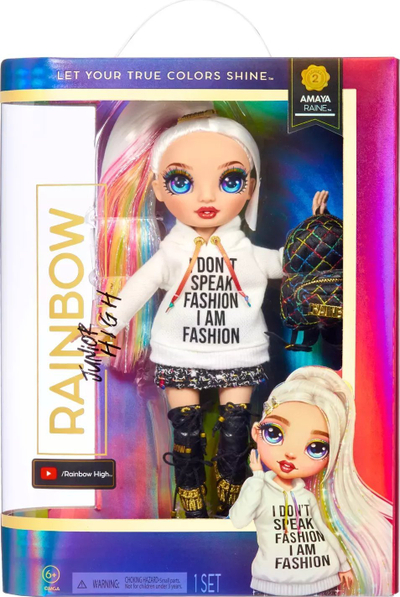 Kukull Rainbow High Junior High Amaya Raine, 23 cm, flokë shumëngjyrëshe, e bardhë