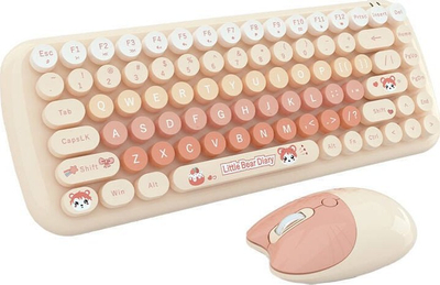 Set tastierë dhe maus Mofii Little Bear Diary, wireless 2.4G, kompakt, portokalli