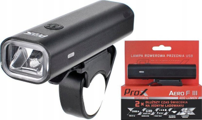 Dritë biçiklete Prox Aero F III, LED 400 lumen, USB me karikim, e zezë