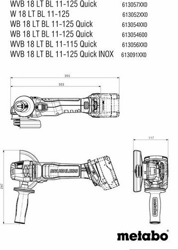 Mulli këndor Metabo WB 18 LT BL 11-125 Quick, 18V, pa bateri, në kuti metaBOX