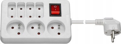 Zgjatës elektrik PremiumCord, me 7 priza Type E, 1.5m, me çelës, i bardhë