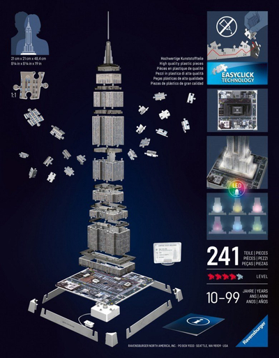 Puzzle 3D Ravensburger Iconics Empire State Building, me LED, shumëngjyrësh