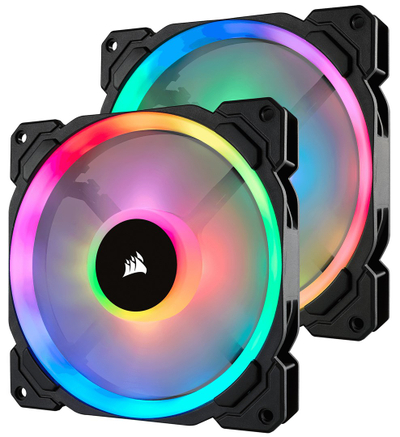 Кулер вентилатори за куќиште Corsair LL Series RGB, 140mm PWM, сет со 2 парчиња, црни