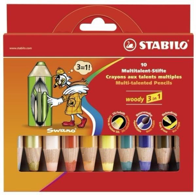 Set me lapsa ngjyrues Stabilo Woody 3 në 1 880/10, 10 ngjyra