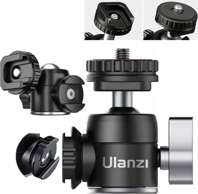 Kokë tripodi Ulanzi U-60 Mini, ball head metalik, 2 cold shoe, e zezë